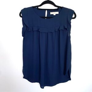 Loft Navy Blue Ruffled Sleeveless Blouse